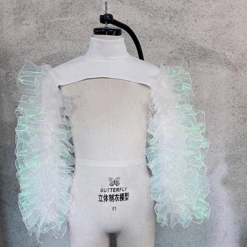Gauze Mesh Shawl Shoulder Jazz Dance Stage Performance Accessories Bubble Sleeves Vest Women DJ Singer Dancer Nightclub Costume SS69