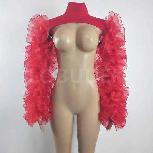 Gauze Mesh Shawl Shoulder Jazz Dance Stage Performance Accessories Bubble Sleeves Vest Women DJ Singer Dancer Nightclub Costume SS69