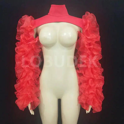 Gauze Mesh Shawl Shoulder Jazz Dance Stage Performance Accessories Bubble Sleeves Vest Women DJ Singer Dancer Nightclub Costume SS69