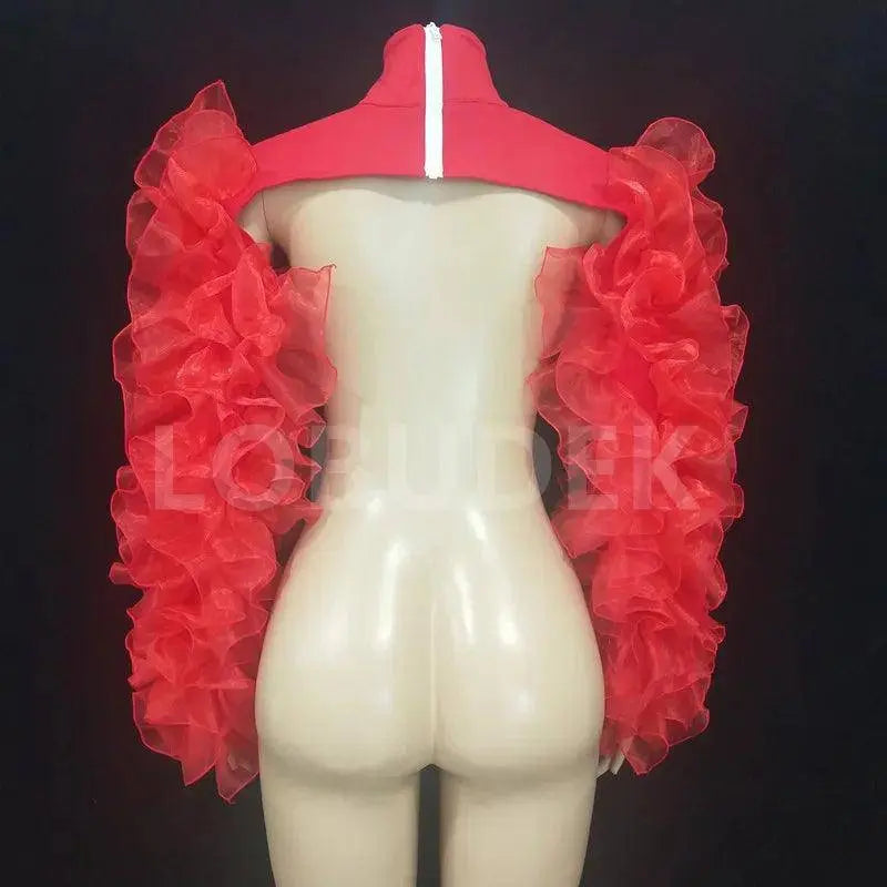 Gauze Mesh Shawl Shoulder Jazz Dance Stage Performance Accessories Bubble Sleeves Vest Women DJ Singer Dancer Nightclub Costume SS69