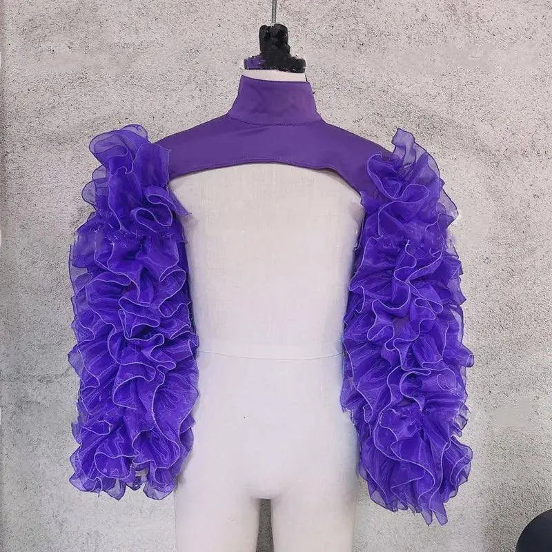 Gauze Mesh Shawl Shoulder Jazz Dance Stage Performance Accessories Bubble Sleeves Vest Women DJ Singer Dancer Nightclub Costume SS69