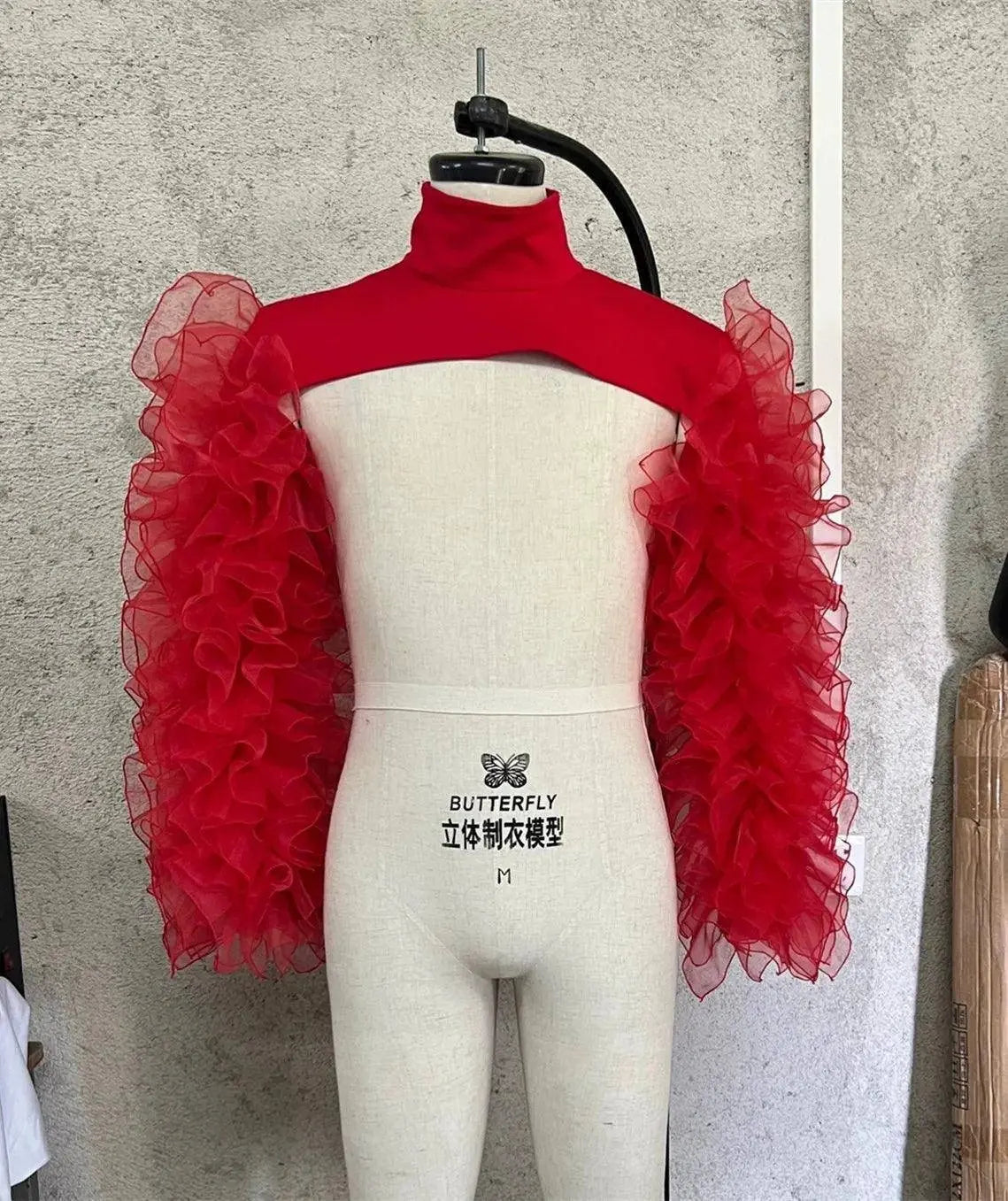 Gauze Mesh Shawl Shoulder Jazz Dance Stage Performance Accessories Bubble Sleeves Vest Women DJ Singer Dancer Nightclub Costume SS69