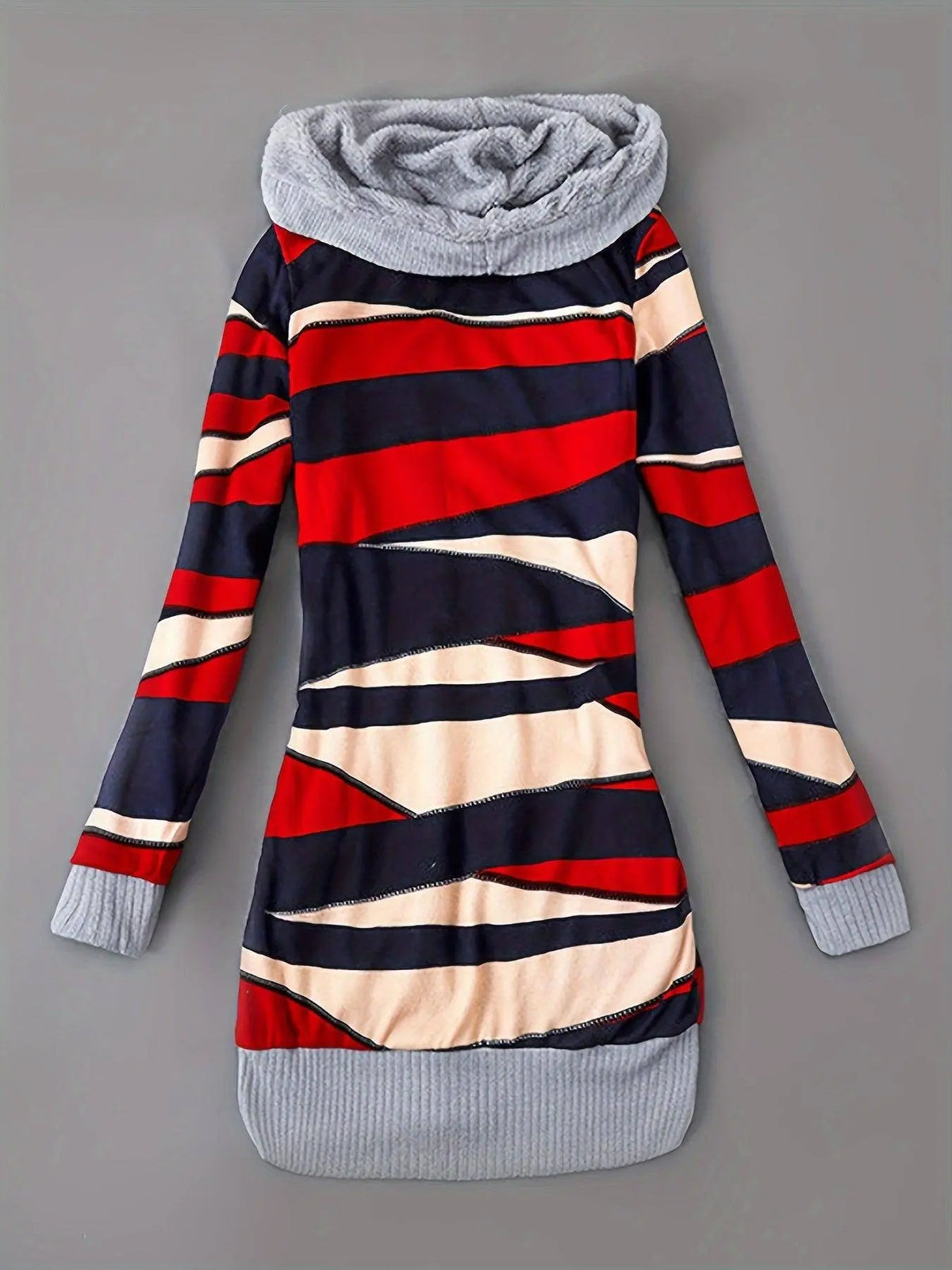 Geo Print Button Front Hoodie, Casual Long Sleeve Dual Pockets Slim Cardigan For Fall & Winter, Women's Clothing SS69