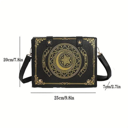 Geometric Star & Moon Magic Book Crossbody Shoulder Bag, Women'S Sweet JK Uniform Style, Anime-Inspired Faux Leather Purse with Magnetic Closure, PVC Lining, Japanese Kawaii Fashion SS69