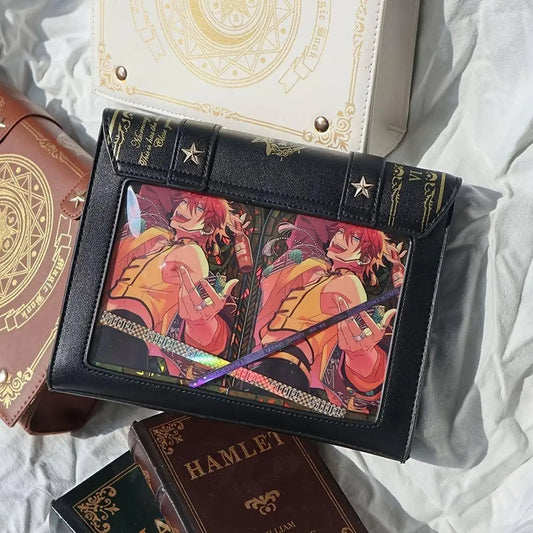 Geometric Star & Moon Magic Book Crossbody Shoulder Bag, Women'S Sweet JK Uniform Style, Anime-Inspired Faux Leather Purse with Magnetic Closure, PVC Lining, Japanese Kawaii Fashion SS69