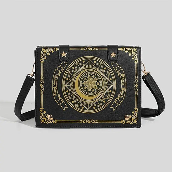 Geometric Star & Moon Magic Book Crossbody Shoulder Bag, Women'S Sweet JK Uniform Style, Anime-Inspired Faux Leather Purse with Magnetic Closure, PVC Lining, Japanese Kawaii Fashion SS69 28.69 Black