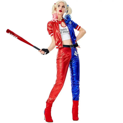 Girls Suicide Harley Cosplay Costumes Joker Squad Quinn Clown Jacket Pants Sets Christmas Halloween Party Fancy Dress  for Women - SS69