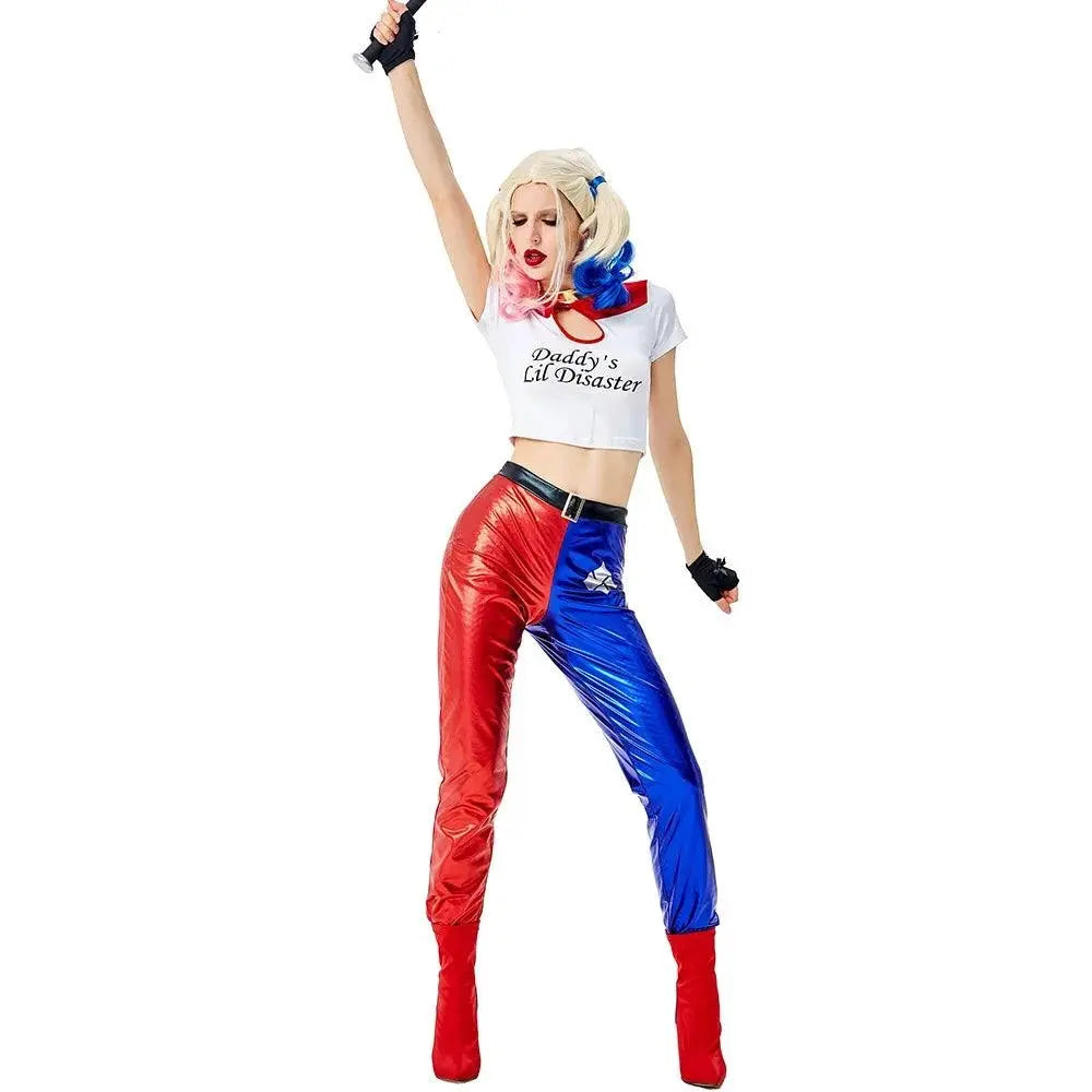 Girls Suicide Harley Cosplay Costumes Joker Squad Quinn Clown Jacket Pants Sets Christmas Halloween Party Fancy Dress  for Women - SS69