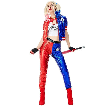 Girls Suicide Harley Cosplay Costumes Joker Squad Quinn Clown Jacket Pants Sets Christmas Halloween Party Fancy Dress  for Women - SS69