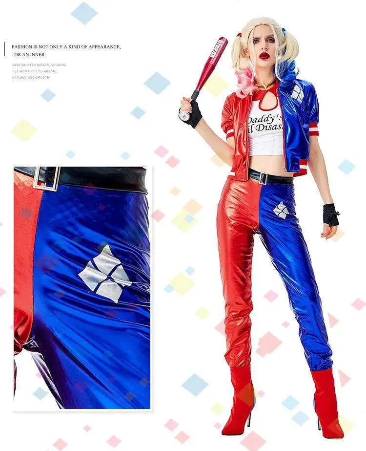 Girls Suicide Harley Cosplay Costumes Joker Squad Quinn Clown Jacket Pants Sets Christmas Halloween Party Fancy Dress  for Women - SS69
