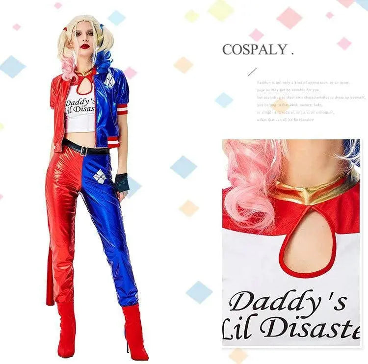 Girls Suicide Harley Cosplay Costumes Joker Squad Quinn Clown Jacket Pants Sets Christmas Halloween Party Fancy Dress  for Women - SS69
