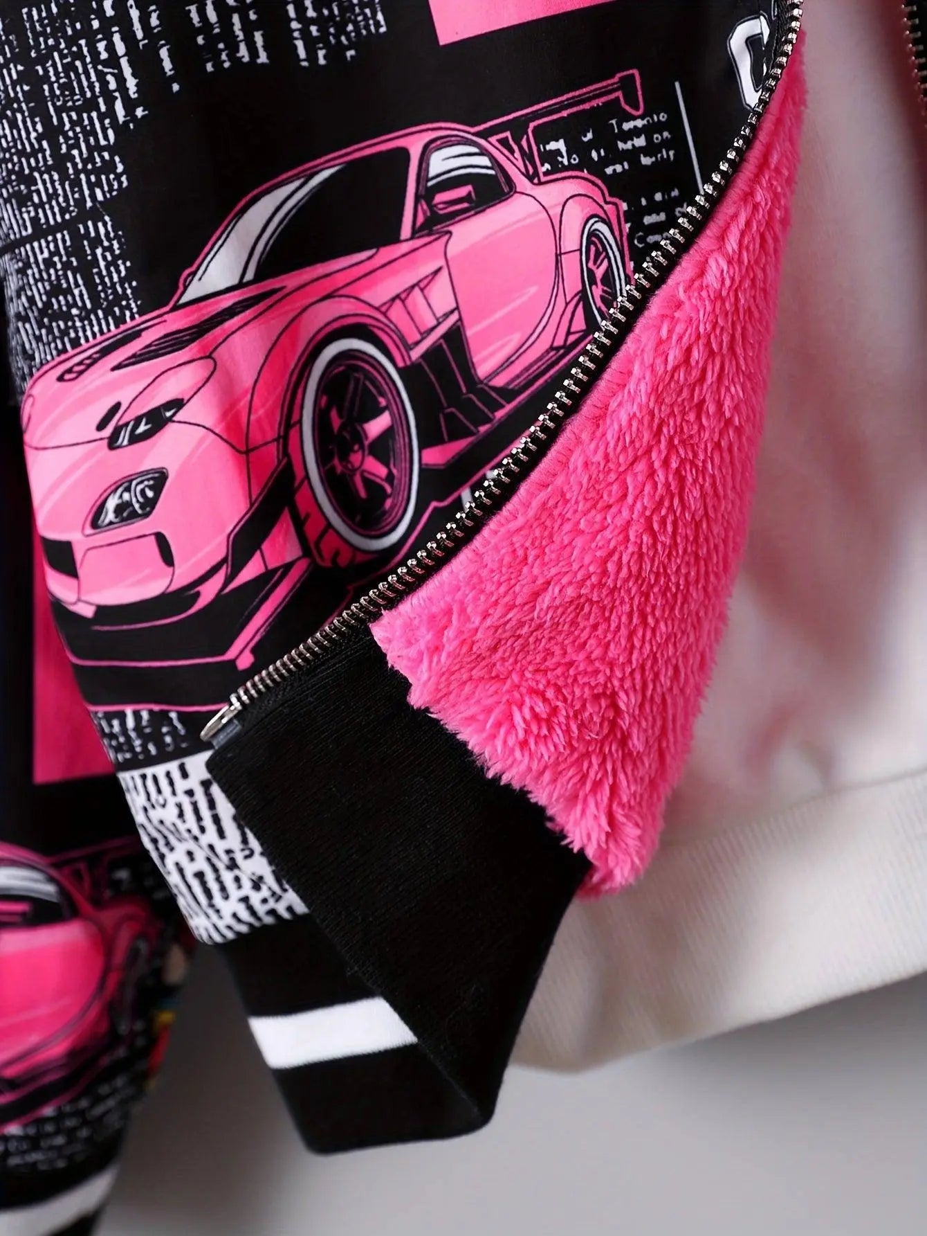 Girls' Cozy Fleece-Lined Pop Art Print Bomber Jacket - Casual Zip-Up Baseball Style Outerwear for Fall/Winter, Sizes 130-170 SS69