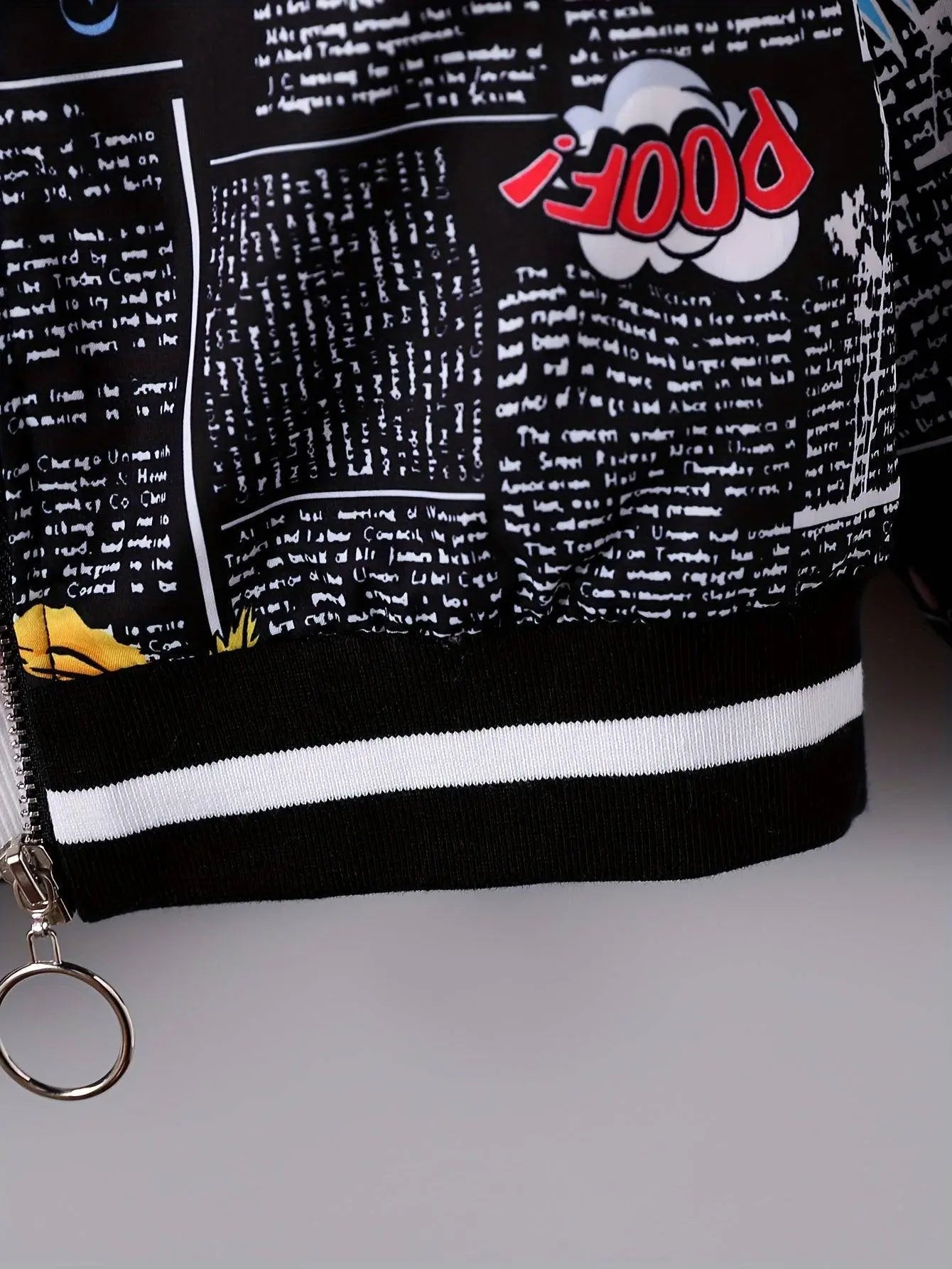 Girls' Cozy Fleece-Lined Pop Art Print Bomber Jacket - Casual Zip-Up Baseball Style Outerwear for Fall/Winter, Sizes 130-170 SS69