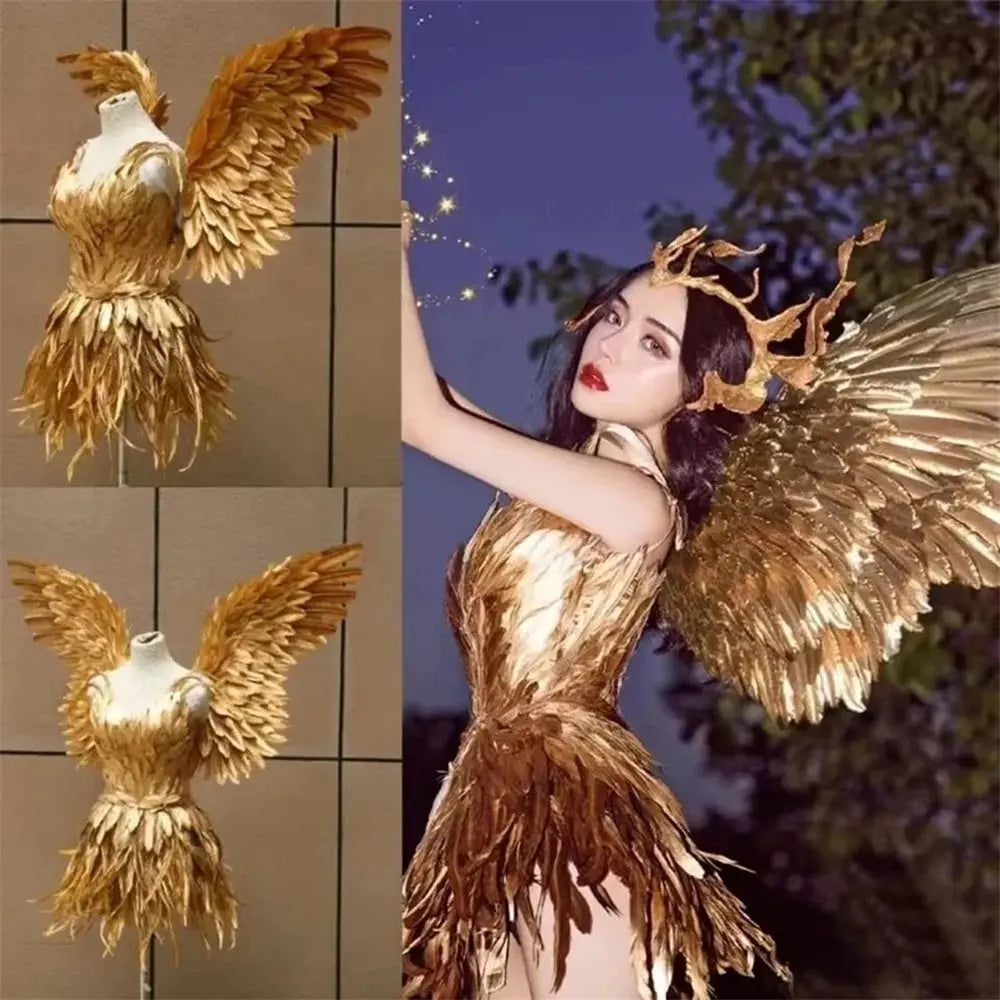 Gorgeous Gold Feather Fairy Wings Costume for a Luxurious Show Outfit at Carnivals and Festivals SS69