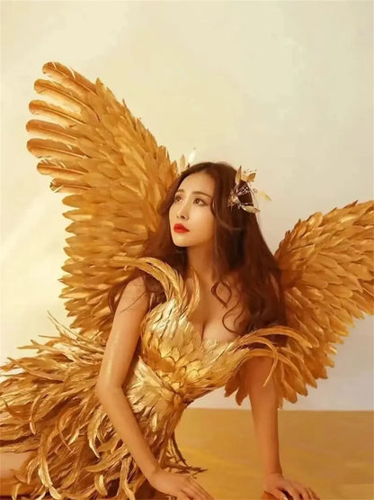 Gorgeous Gold Feather Fairy Wings Costume for a Luxurious Show Outfit at Carnivals and Festivals SS69