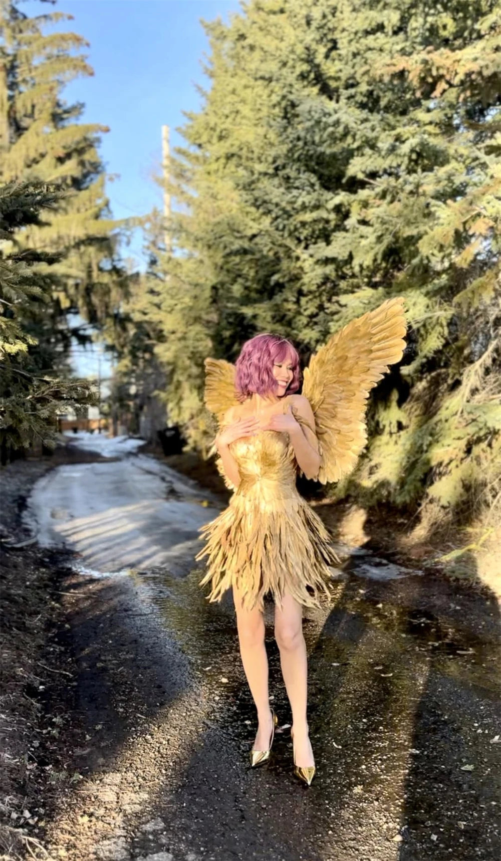 Gorgeous Gold Feather Fairy Wings Costume for a Luxurious Show Outfit at Carnivals and Festivals SS69