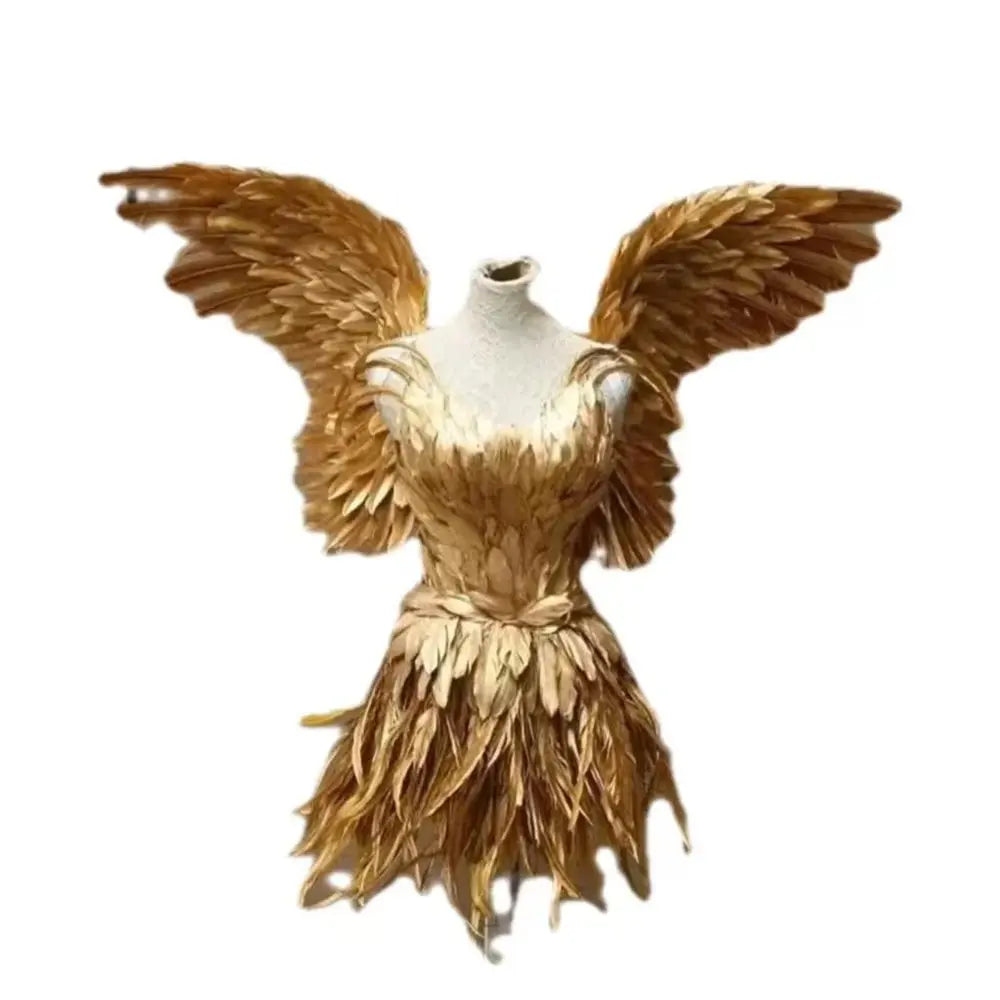 Gorgeous Gold Feather Fairy Wings Costume for a Luxurious Show Outfit at Carnivals and Festivals SS69 880.69 Gold / S