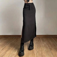 Goth Dark Elegant Mall Gothic Trumpet Women Midi Skirts Grunge High Waist Split Sexy Club Long Skirt Slim Party Streetwear - SS69