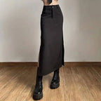 Goth Dark Elegant Mall Gothic Trumpet Women Midi Skirts Grunge High Waist Split Sexy Club Long Skirt Slim Party Streetwear - SS69