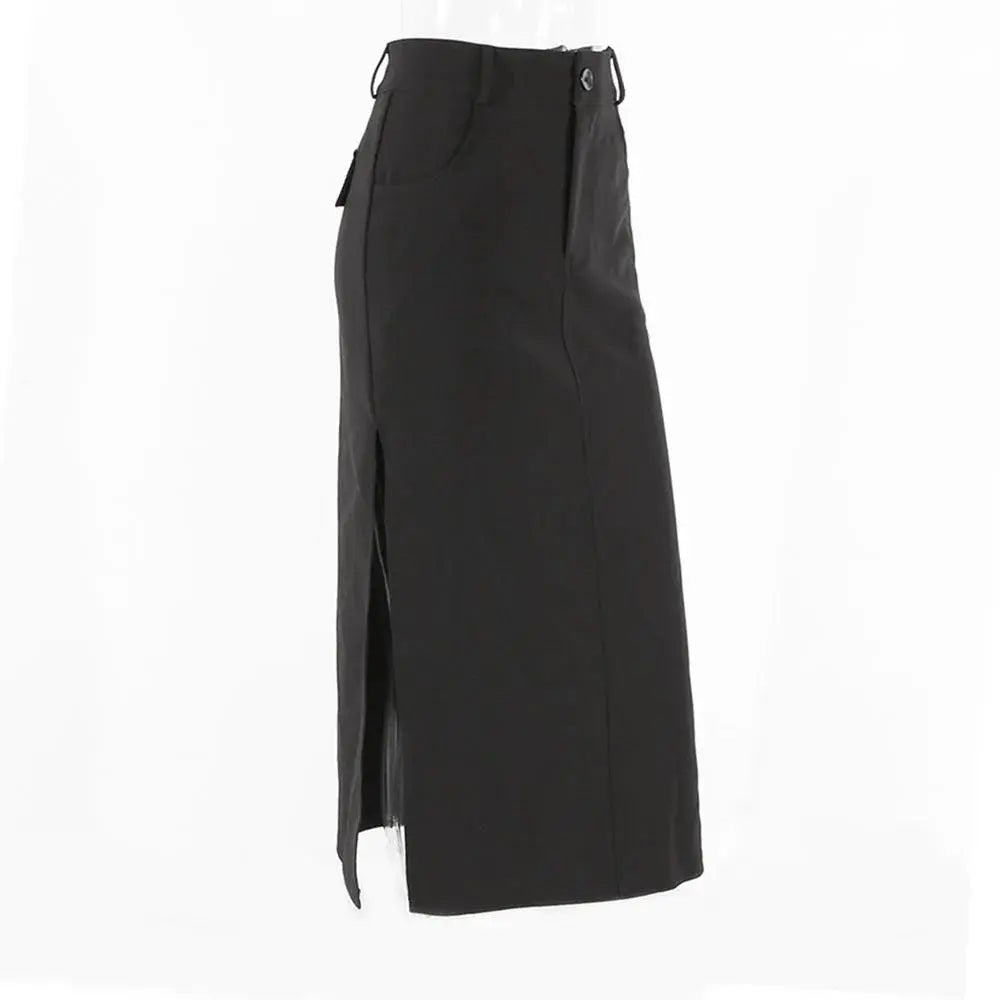 Goth Dark Elegant Mall Gothic Trumpet Women Midi Skirts Grunge High Waist Split Sexy Club Long Skirt Slim Party Streetwear - SS69
