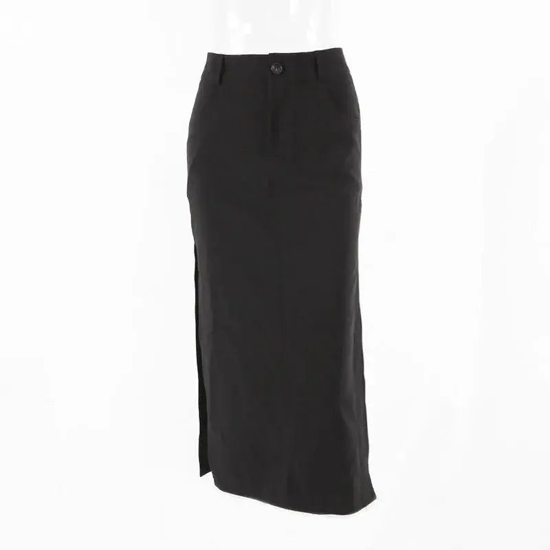 Goth Dark Elegant Mall Gothic Trumpet Women Midi Skirts Grunge High Waist Split Sexy Club Long Skirt Slim Party Streetwear - SS69