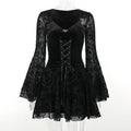Goth Dark Elegant Vintage Mall Gothic Velvet Dresses Grunge Punk Style Flocked Bandage Dress Women Flare Sleeve Party Alt Outfit - SS69