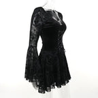 Goth Dark Elegant Vintage Mall Gothic Velvet Dresses Grunge Punk Style Flocked Bandage Dress Women Flare Sleeve Party Alt Outfit SS69