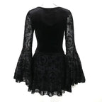 Goth Dark Elegant Vintage Mall Gothic Velvet Dresses Grunge Punk Style Flocked Bandage Dress Women Flare Sleeve Party Alt Outfit SS69