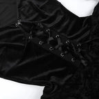 Goth Dark Elegant Vintage Mall Gothic Velvet Dresses Grunge Punk Style Flocked Bandage Dress Women Flare Sleeve Party Alt Outfit SS69
