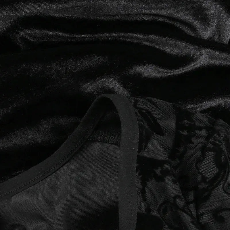 Goth Dark Elegant Vintage Mall Gothic Velvet Dresses Grunge Punk Style Flocked Bandage Dress Women Flare Sleeve Party Alt Outfit SS69