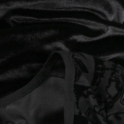 Goth Dark Elegant Vintage Mall Gothic Velvet Dresses Grunge Punk Style Flocked Bandage Dress Women Flare Sleeve Party Alt Outfit SS69