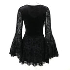 Goth Dark Elegant Vintage Mall Gothic Velvet Dresses Grunge Punk Style Flocked Bandage Dress Women Flare Sleeve Party Alt Outfit SS69