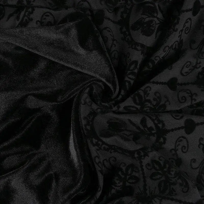 Goth Dark Elegant Vintage Mall Gothic Velvet Dresses Grunge Punk Style Flocked Bandage Dress Women Flare Sleeve Party Alt Outfit SS69