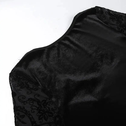 Goth Dark Elegant Vintage Mall Gothic Velvet Dresses Grunge Punk Style Flocked Bandage Dress Women Flare Sleeve Party Alt Outfit SS69