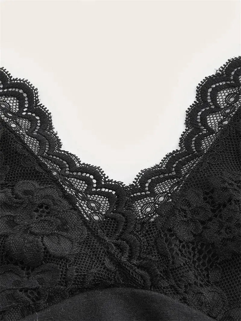 Goth Grunge Punk Black Lace Patchwork Halter Top Y2K - SS69