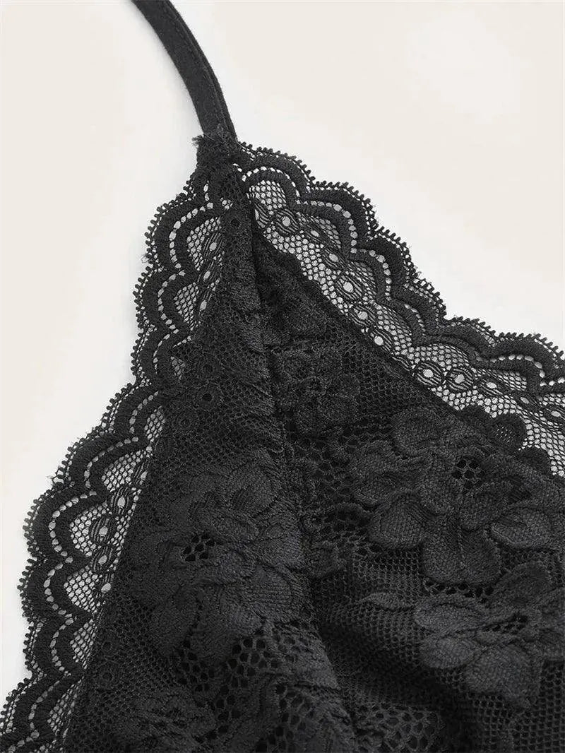 Goth Grunge Punk Black Lace Patchwork Halter Top Y2K - SS69