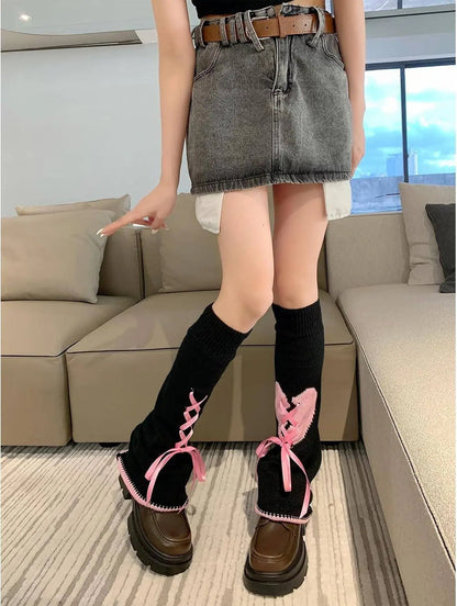 Goth Leg Warmers, Gothic Women's Leg Warmers, Kawaii Legwarmer Winter Boots Stocking Girl Preppy Style Leg Warmers Women Knee High Socks - SS69