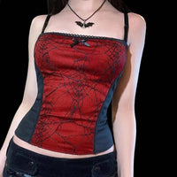 Gothic Cami Tops Y2K Aesthetic Grunge Mall Goth Crop Top Mesh Spider Net Lace Tank Lace Top E-girl Harajuku Slim Tees - SS69