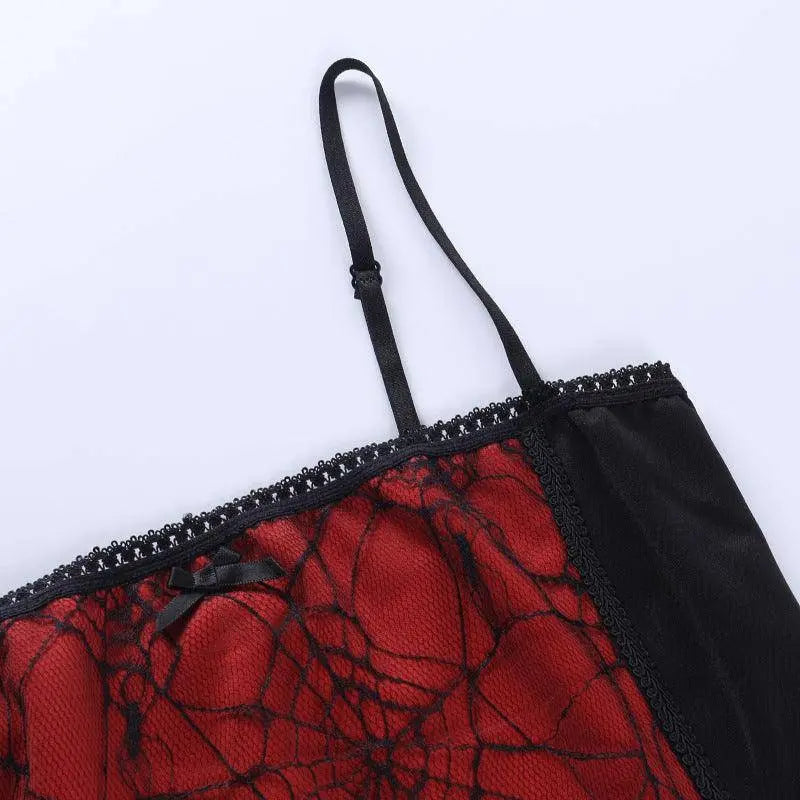 Gothic Cami Tops Y2K Aesthetic Grunge Mall Goth Crop Top Mesh Spider Net Lace Tank Lace Top E-girl Harajuku Slim Tees - SS69