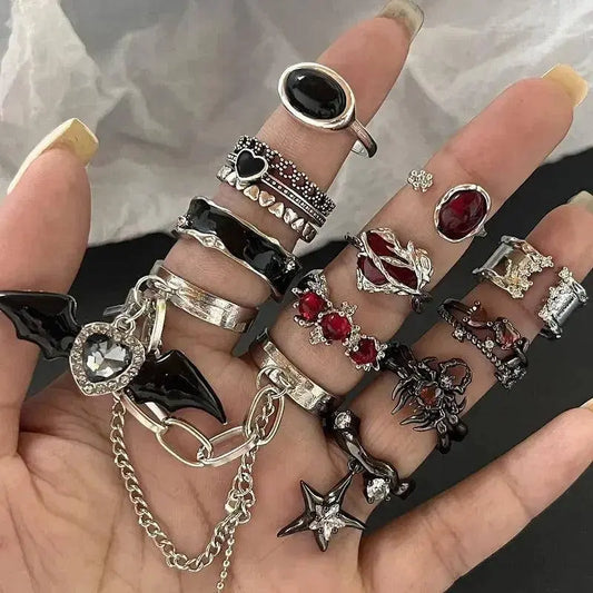 Gothic Fashion Rings For Women Girls Crystal Black Spider Open Ring Hip Hop Punk Irregular Animal Finger Jewelry Halloween Gift SS69