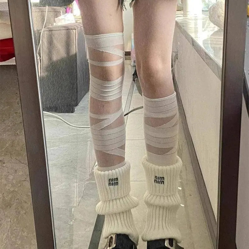 Gothic Lolita Stockings for Women Ultra-thin Transparent Silk Socks Thigh High Long Sock Y2k Girls Knee High Socks Stockings SS69