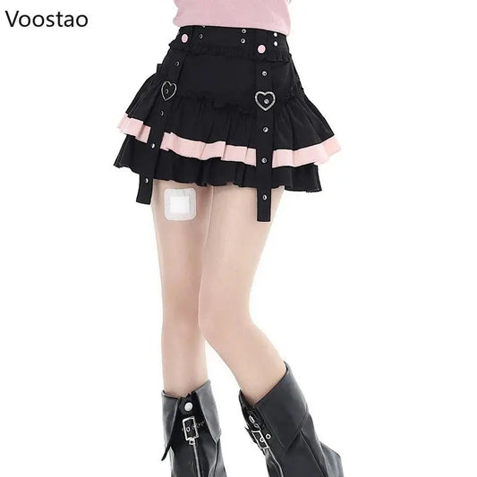 Gothic Lolita Style Mini Skirt Japanese Women Harajuku Y2k Ruffles Pleated Punk Short Skirts Girls Vintage Sweet Cool Cake Skirt - SS69