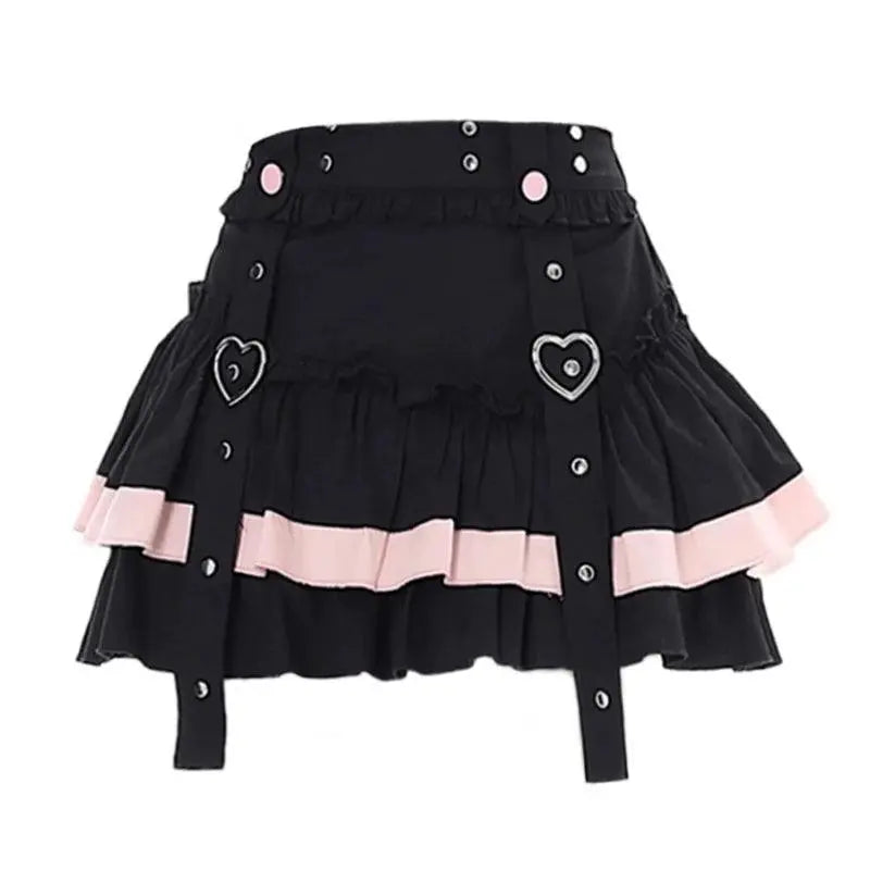 Gothic Lolita Style Mini Skirt Japanese Women Harajuku Y2k Ruffles Pleated Punk Short Skirts Girls Vintage Sweet Cool Cake Skirt - SS69