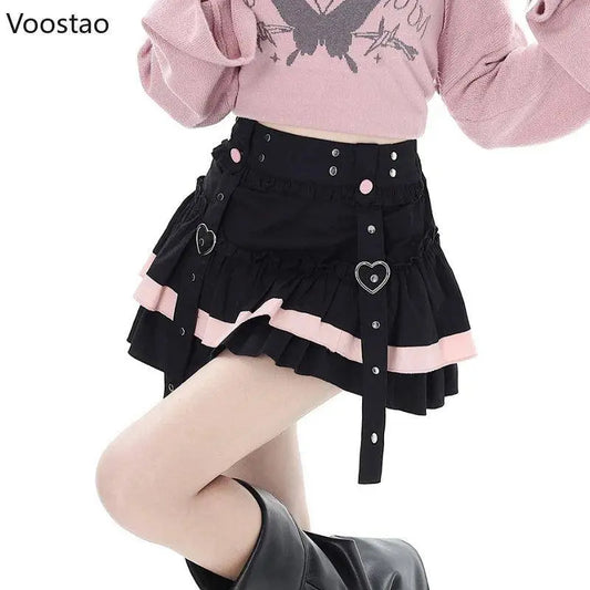 Gothic Lolita Style Mini Skirt Japanese Women Harajuku Y2k Ruffles Pleated Punk Short Skirts Girls Vintage Sweet Cool Cake Skirt - SS69