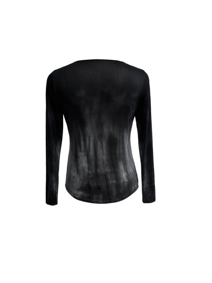 Gothic Moon & Letter Print Crew Neck T-shirt, Y2K Long Sleeve Top For Spring & Fall, Women's Clothing SS69