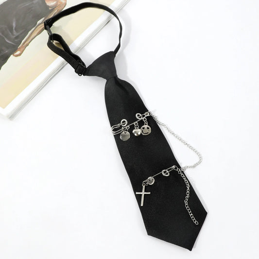 Gothic Punk Heart Tassel Pin-Up Necktie for Women - Perfect for Halloween & Party Outfits, Polyester SS69