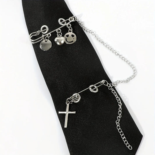 Gothic Punk Heart Tassel Pin-Up Necktie for Women - Perfect for Halloween & Party Outfits, Polyester SS69