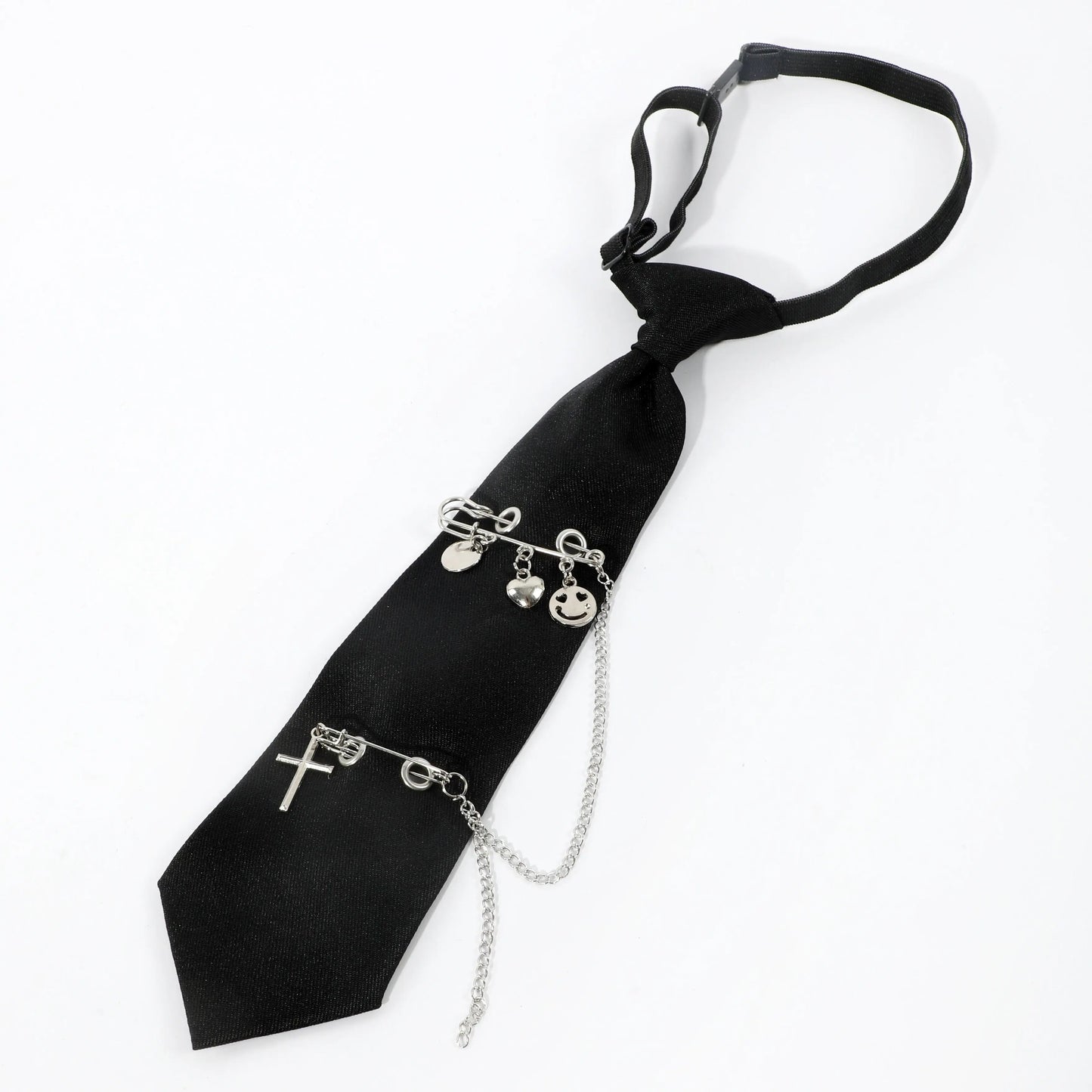 Gothic Punk Heart Tassel Pin-Up Necktie for Women - Perfect for Halloween & Party Outfits, Polyester SS69 8.69 Black