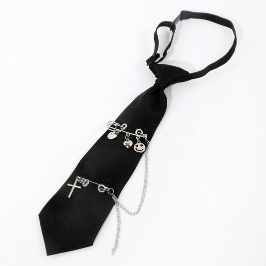 Gothic Punk Heart Tassel Pin-Up Necktie for Women - Perfect for Halloween & Party Outfits, Polyester SS69 8.69 Black