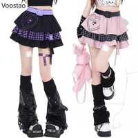 Gothic Punk Lolita Style Cake Skirt Women Sweet High Waist Ruffles Pink Black Y2k Mini Skirts Girls Harajuku Vintage Short Skirt - SS69